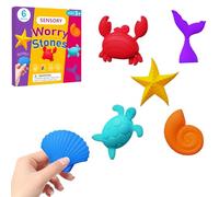Sensory Fidget Stones for Anxiety & Focus - 6 Pcs Ocean World Worry Stones, Quiet Sensory Tools for Teens & Adults, ADHD Stress Relief, Underwater Animal Theme Fidgets for Office, Home & Travel