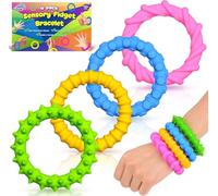 Sensory Fidget Toys Kids Toddlers - 4 Pack Chew Sensory Bracelet Calming Autism Toy Age 3+, Quiet Fidgets & Texture Anxiety Toys for Classroom Prizes, Gifts Christmas Stocking Stuffers for Kids