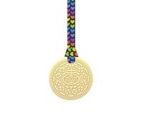 Sensory Oojamabobs Biscuit Sensory Chew Necklace with Lanyard - Custard - for Kids with Autism, Anxiety & ADHD - 100% Food Grade Silicone (Rainbow hearts, 70cm Lanyard)