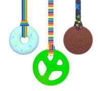 Sensory Oojamabobs Tough Chew Necklace Set - 3 Durable Chew Necklaces with Stylish Lanyards for Autism, ADHD & Sensory Support (Medium-Firm to Firm) (Blue/Green/Brown Set)