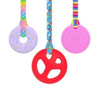 Sensory Oojamabobs Tough Chew Necklace Set - 3 Durable Chew Necklaces with Stylish Lanyards for Autism, ADHD & Sensory Support (Medium-Firm to Firm) (Lilac/Red/Pink Set)