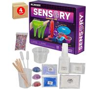 Sensory Science Kit for Kids Educational Sensory Play Box with Magic Sand Slime Experiments Colourful Beads Creative Scientific Activity Set Ideal for Hands On STEM Exploration - 4 Pack
