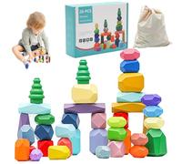 Sensory Stacking Stones - Colorful Wooden Block Rock Set for Cognitive Development, Hands-On Learning with Sorting and Stacking Function, Educational Toy for, Boys, and Girls, Wood