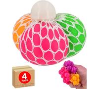 Sensory Stress Ball Mesh Squeeze Toy Neon Colours Tactile Fidget for Children Handheld Rubber Bubble Net Stress Relief for Kids Collectable Satisfying Squeeze - 4 Pack - Electoys