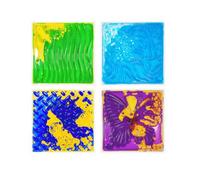 Sensory Tiles Floor Mats for Kids: 4 Piece Texture Liquid 12x12 Inch Active Color-Changing Pads with Anti-Slip Base Leakproof - Stress Relief & Motor Skills Toys for Sensory Room/Therapy at Home