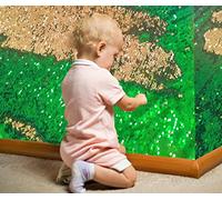 penepico Sensory Wall Sequin Flip Fabric for Kids,0.2" Large Sequins Sensory Graffiti Fabric for Toddlers,Tactile Stimulation,Reversible Glitter Fabric (1 yd, Emerald + Gold)