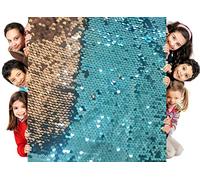 Sensory Wall Sequin Flip Fabric for Kids,0.2" Large Sequins Sensory Graffiti Fabric for Toddlers,Tactile Reversible Fabric Sensory Materials for Classroom Calming Corner(1 yd, Lake Blue + Silver)