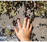 Sensory Wall Sequin Flip Fabric for Kids,0.2" Large Sequins Sensory Graffiti Fabric for Toddlers,Tactile Sequin Reversible Fabric Sensory Fidget Toys for Autism 3+Years(1 yd, Champagne + Gold)