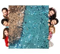Sensory Wall Sequin Flip Fabric for Kids,0.2" Large Sequins Sensory Graffiti Fabric,Tactile Stimulation,Reversible Mermaid Fabric by The Yard (0.5yard(18"*49"), Lake Blue + Silver)