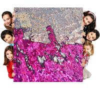 Sensory Wall Sequin Flip Fabric for Kids,0.2" Large Sequins Sensory Graffiti Fabric,Tactile Stimulation,Reversible Mermaid Fabric by The Yard (1yard(36"*49"), Purple + Silver)