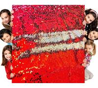 Sensory Wall Sequin Flip Fabric for Kids,0.2" Large Sequins Sensory Graffiti Fabric,Tactile Stimulation,Reversible Mermaid Fabric by The Yard (0.5yard(18"*49"), Bright Red + Silver)