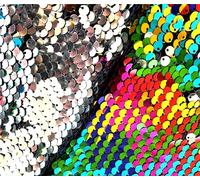 Sensory Wall Sequin Flip Fabric for Kids,0.2" Large Sequins Sensory Graffiti Fabric,Tactile Stimulation,Reversible Mermaid Fabric by The Yard (2yards(72"*49"), Iridescent + Silver)