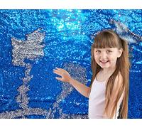 Sensory Wall Sequin Flip Fabric for Kids,0.2" Large Sequins Sensory Graffiti Fabric,Tactile Stimulation,Reversible Mermaid Fabric by The Yard (5yards(180"*49"), Sapphire Blue + Silver)