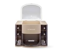 SENSSE Illumi Glam Box Makeup Organiser with LED Mirror - Large Cosmetic Storage Box with 7 Drawers & Top Compartment, Rechargeable Lighted Mirror with 3 Lighting Modes, Vanity Makeup Storage Case