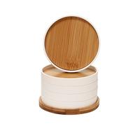 Senstap Wooden Coasters for Drinks Coffee Table, Drink Coasters with Holder, Set of 5 Cup Mat for Tabletop Protection, Cup Coaster with Lip 4-inch Round, White