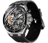 senstone Mens Watch with Rubber Strap Quartz Analog Multifunction Chronograph with Calendar Waterproof Silicone Band Rubber Strap Sport Watch for Men Casual, Silver-Black, Sport