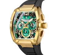 senstone Tonneau Watch for Men with Rubber Strap, Mens Watch Chronograph Quartz Analog Multifunction Calendar Waterproof Silicone Band Black Rubber Strap for Men Casual Outdoor Watch, Gold-Green