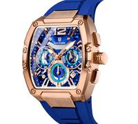 senstone Tonneau Watch for Men with Rubber Strap, Mens Watch Chronograph Quartz Analog Multifunction Calendar Waterproof Silicone Band Black Rubber Strap for Men Casual Outdoor Watch, Rose-Blue, Sport