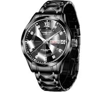 senstone Watches for Men, Luxury Classic Business Dress Quartz Watch Stainless Steel Strap Analog Waterproof with Luminous Large Dial Calendar Mens Watch, Black, Fashion