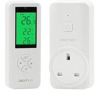 SENSTREE Wireless Temperature Controlled Outlet, Digital Plug in Thermostat Outlet with Remote Control Built in Temp Sensor Heating & Cooling for A/C, Fans, Heaters (Remote Control Detect Temperature)