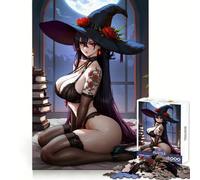 Sensual Witch with Roses And Books 1000 Piece Jigsaw Puzzles for Teenagers Jigsaw Recall Build Easy Leisure Neat Cut Santa Wish Gift (50x75cm)