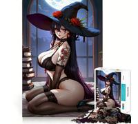Sensual Witch with Roses And Books 1000 Pieces Jigsaw Puzzles for Teenagers Enhance Memory Easy Leisure Firm Cut Wall Art Decor (38x26cm)