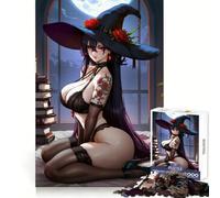 Sensual Witch with Roses And Books Jigsaws 1000 Pieces for Adults Cognitive Toy Together Fun Image Assembly Art Collection Piece (38x52cm)