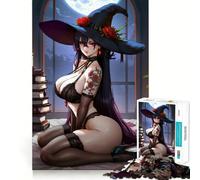 Sensual Witch with Roses And Books Jigsaws 1000 Pieces for Adults Cognitive Toy Together Fun Image Assembly Art Collection Piece (38x52cm)