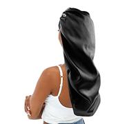 sent hair XL Satin Hair Bonnet for Women, Double-Layer Elastic Night Sleeping Cap with Tie Band for Braids/Curly/Long Hair - Black