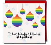 SENT WITH PRIDE SENTWITHPRIDE.COM Greeting Card - Christmas Gay Uncles Lgbt - Rainbow - Blank Inside - 150mm x 150mm