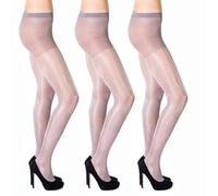 SENTELEGRI Danielle 3 Pairs Women's High Shine Gloss Tights - 15 Denier Luxury Finish - Soft & Silky Sheer Pantyhose - Sizes S to XL (UK, Alpha, L, Regular, Regular, Grey)