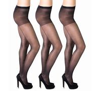 SENTELEGRI Danielle 3 Pairs Women's High Shine Gloss Tights - 15 Denier Luxury Finish - Soft & Silky Sheer Pantyhose - Sizes S to XL (UK, Alpha, XL, Plus, Regular, Black)