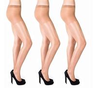 SENTELEGRI Danielle 3 Pairs Women's High Shine Gloss Tights - 15 Denier Luxury Finish - Soft & Silky Sheer Pantyhose - Sizes S to XL (UK, Alpha, L, Regular, Regular, Beige)