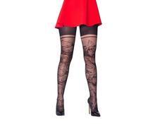 SENTELEGRI Floral & Butterfly Patterned Tights Papillon | Fashion Sheer Pantyhose with Floral & Butterfly Patterns | Sizes S,M,L,XL | 15 Denier | (UK, Alpha, XL, Plus, Regular, Black)