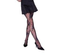 SENTELEGRI Women’s Floral Tights Daisy - 15 Denier Sheer Fashion Pantyhose with Flower, Stem & Leaf Pattern - Elegant Botanical Design - Sizes S to XL (UK, Alpha, XL, Plus, Regular, Black)