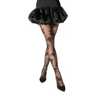 SENTELEGRI Women’s Patterned Tights Lily - 15 Denier Sheer Fashion Pantyhose with Bold Large Floral Design - Sizes S to XL (UK, Alpha, S, Regular, Regular, Black)