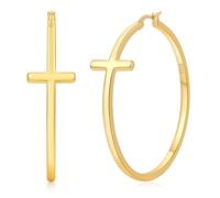 Senteria 14K Gold Plated Hoop Earrings for Women Hypoallergenic Thin Gold Hoops Earrings Lightweight Large Cross Hoop Earrings for Women 50MM