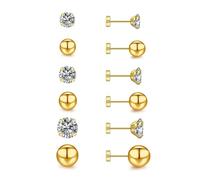 Senteria 6 Pairs Gold Stud Earring for Women Hypoallergenic Small 14K Gold Plated Stud Earrings Set for Multiple Piercings Cartilage AAAAA Cubic Zirconia Flat Back Studs Earring for Women