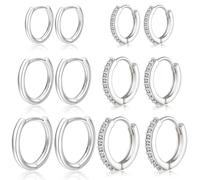 SENTERIA 6 Pairs Sliver Hoops Earrings for Women,Hypoallergenic Sterling Silver Hoop Earrings Lightweight Small Silver Hoop Earrings for Women Set with 5A+ Cubic Zirconia Gift 8/10/12MM