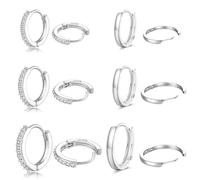 Senteria 6 Pairs Small Silver Hoop Earrings Hypoallergenic 925 Sterling Silver Hoop Earring for Women Cartilage Sleepers Cubic Zirconia Huggie Earrings Sets 8/10/12mm