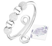 Senteria 925 Sterling Silver Anxiety Rings for Women Adjustable Fidget Rings for Anxiety with Beads Silver Stress Spinner Thumb Rings for Women with Mother