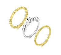 Senteria Fidget Rings for Anxiety Women Gold&Silver Bead Anxiety Ring with Card Stacking Thumb Rings Set for Daughter Women Girls with Jewellery Box 3Pcs