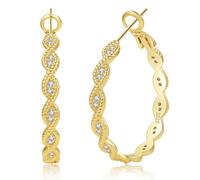 Senteria Gold Hoops Earrings for Women,14K Gold Plated Hoop Earrings with Cubic Zirconia Hypoallergenic Large Gold Hoops Earring Lightweight Big Twisted Hoop Earring 30MM