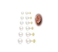Senteria Gold Stud Earrings for Women Hypoallergenic Small Pearl Stud Earrings Lightweight Shiny Gold Earrings Studs for Women 6 Pairs 3-10MM