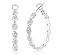 Senteria Silver Hoops Earrings for Women,925 Sterling Silver Hoop Earrings with Cubic Zirconia Hypoallergenic Large Silvers Hoops Lightweight Big Twisted Hoop Earring 30MM