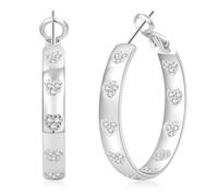 Senteria Silver Hoops Earrings for Women Hypoallergenic Large Sterling Silver Hoop Earrings with Heart Cubic Zirconia Lightweight Big Hoop Earring for Women 30MM