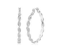 SENTERIA Sterling Silver Hoop Earrings for Women Hypoallergenic Sparkly Silver Rhinestone Hoop Earrings Lightweight Large Twisted Sliver Hoops Earring with Cubic Zirconia 40MMM