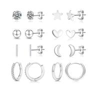 Senteria Sterling Silver Stud Earrings for Women Hypoallergenic Silver Hoop Earrings Set Small Stud Earring with Cubic Zirconia Sleeper Cartilage Studs Earring Set for Multiple Piercings