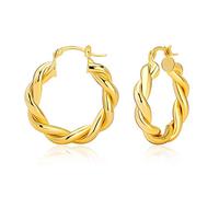 Senteria Twisted Gold Hoop Earrings for Women 14K Gold Plated Chunky Hoop Earrings Lightweight Thick Hoop Earrings (30/40/50mm)