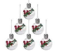 Sentik 6 Pack Light Up Round Christmas Tree Baubles 5 Warm White Micro LED Lights Hanging Xmas Tree Decorations Clear Transparent Ball with Faux Snow Decoration